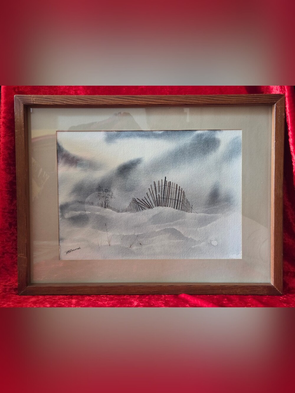 Original Carole Bourdo Signed Watercolor Painting Atmospheric Winter Landscape